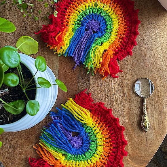 Crochet Rainbow Coasters - Picture 1 of 3